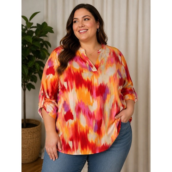 Dear Scarlett Tops - Dear Scarlett Plus Size Women's Top Blouse 3X Red Pink Orange NWT
